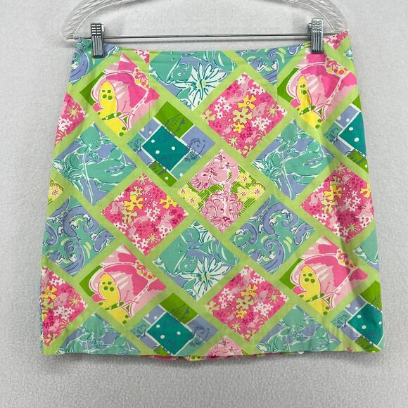 LILLY PULITZER Skirt 8 Surf N Patch Floral Straight Pencil Cotton Green VTG - Picture 1 of 12